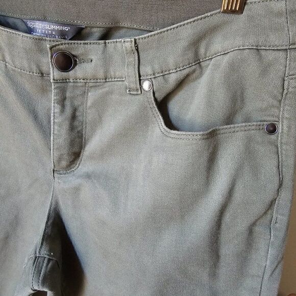 EUC CHRISTOPHER & BANKS SIGNATURE SLIMMING PETITE CAMO GREEN STRETCHY PANTS 12P - Picture 4 of 12